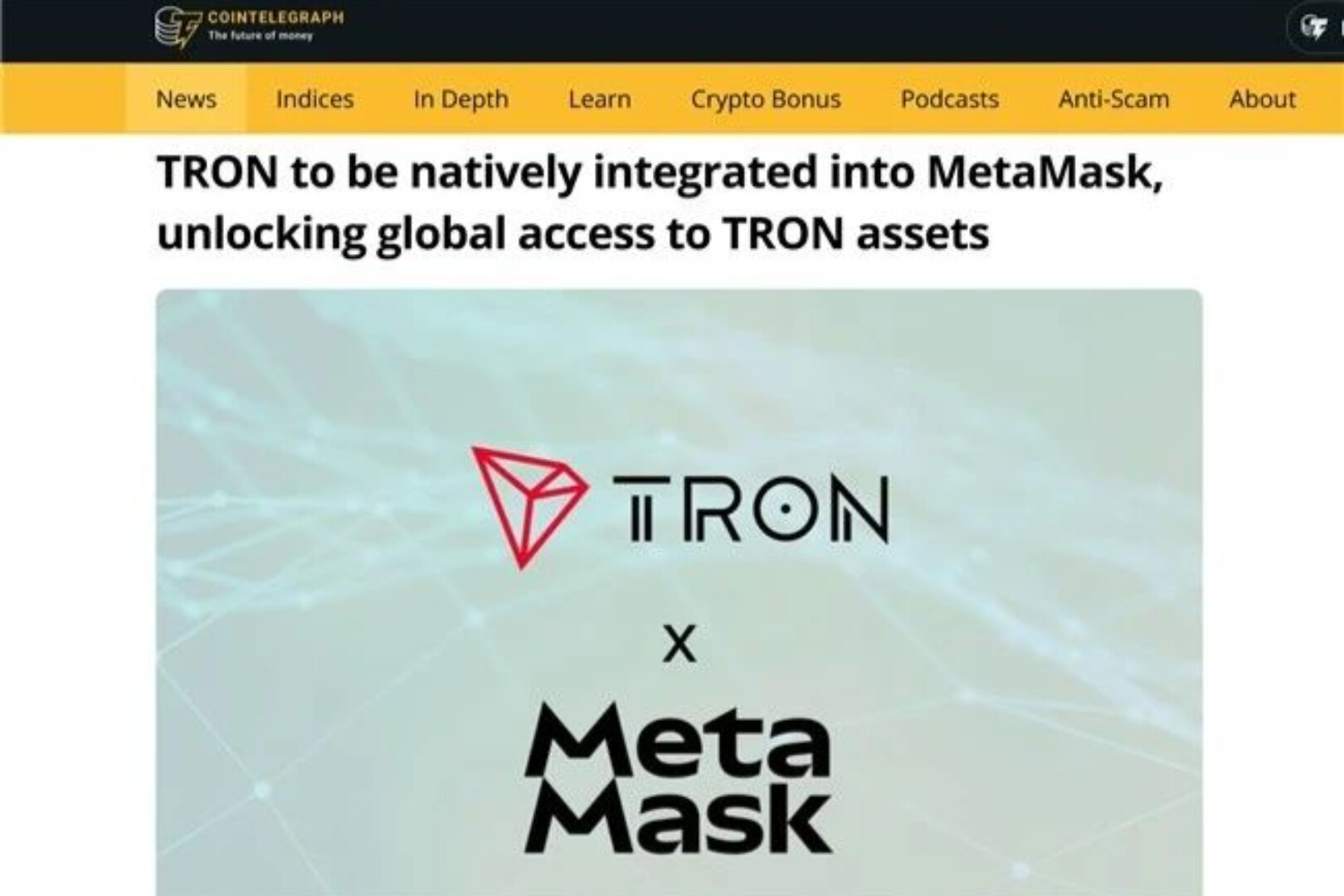 知名外媒报道：波场TRON将原生集成至MetaMask解锁全球对TRON资产的访问