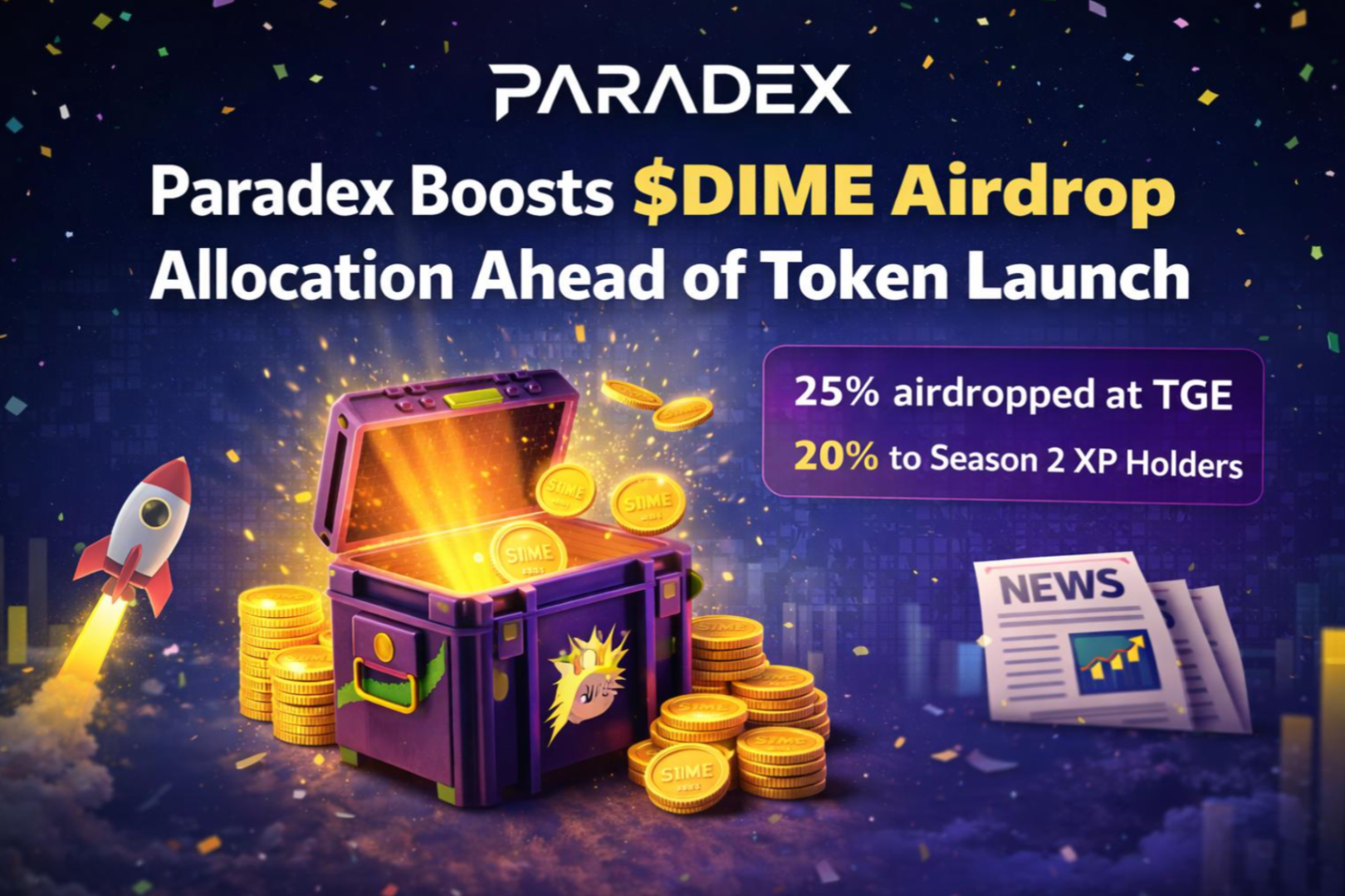 Paradex 、$DIME トークン発行時期を確認、 XP シーズン 2 エアドロップ配分枠を拡大 - Odaily