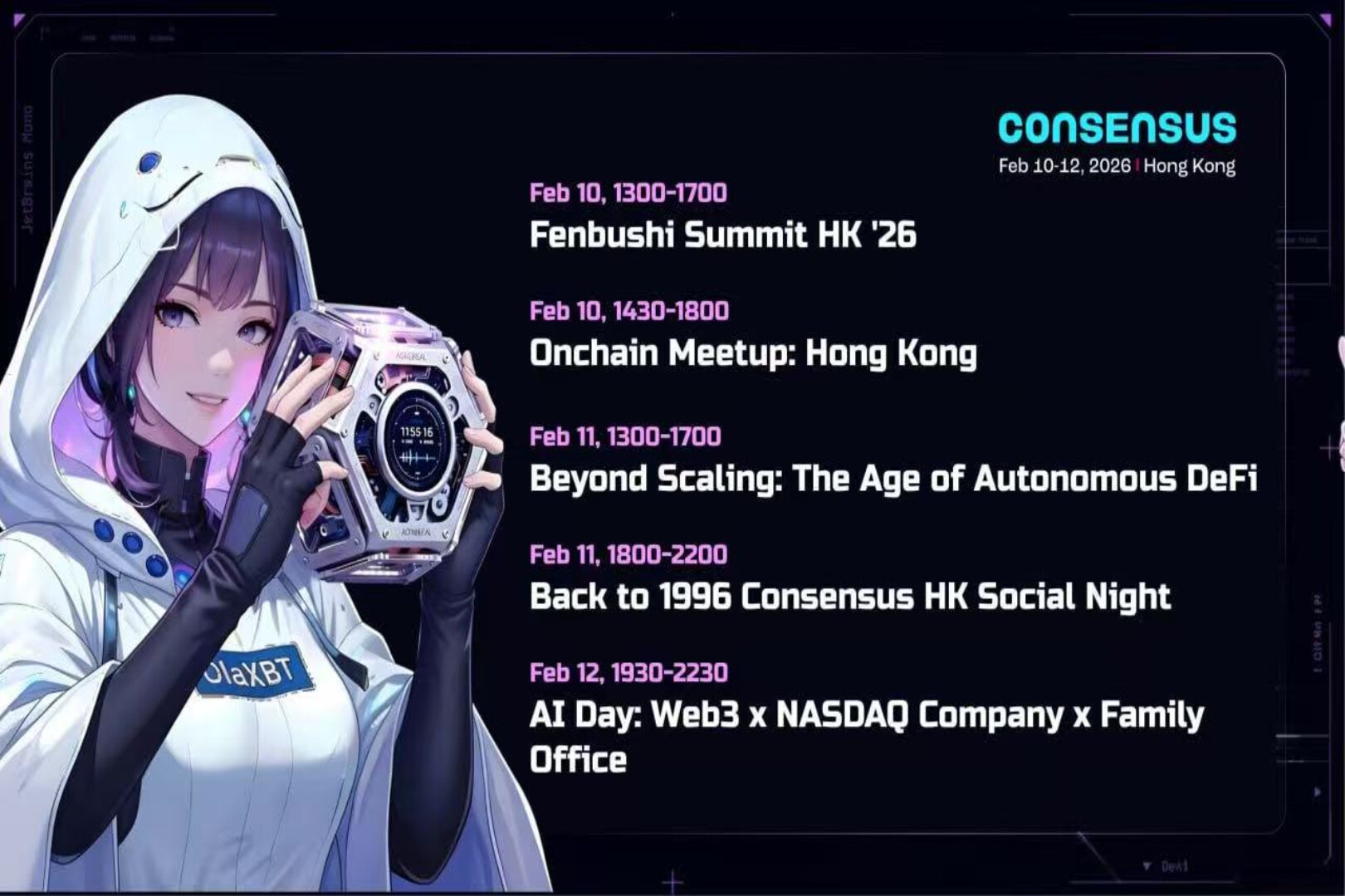 OlaXBT는 Consensus Hong Kong 2026 기간 동안 다수의 핵심 이벤트를 개최하고 에어드랍 캠페인을 시작합니다